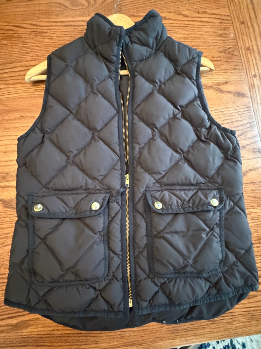 J.Crew Women’s Small Black Quilted Puffer Vest Snap Pockets Full Zip